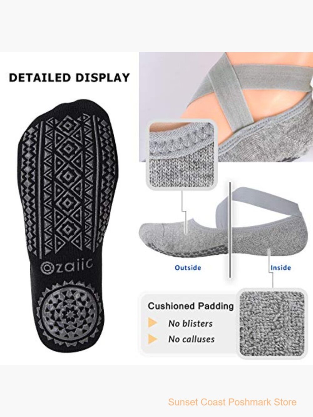 Non Slip Grip Yoga Socks with Silicone Grippers for Women - Picture 6 of 6